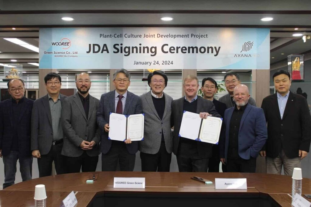 Ayana Bio and Wooree Green Science sign joint development agreement to make plant cell-derived ingredients for health and wellness products.