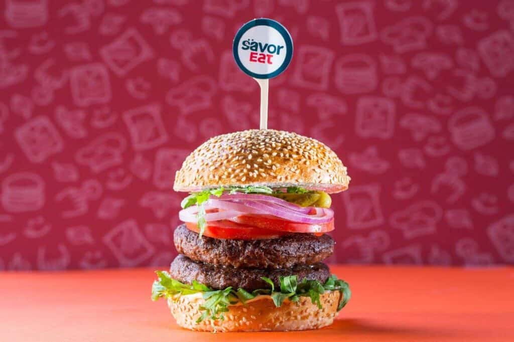 3D-printed plant-based pork and turkey burgers