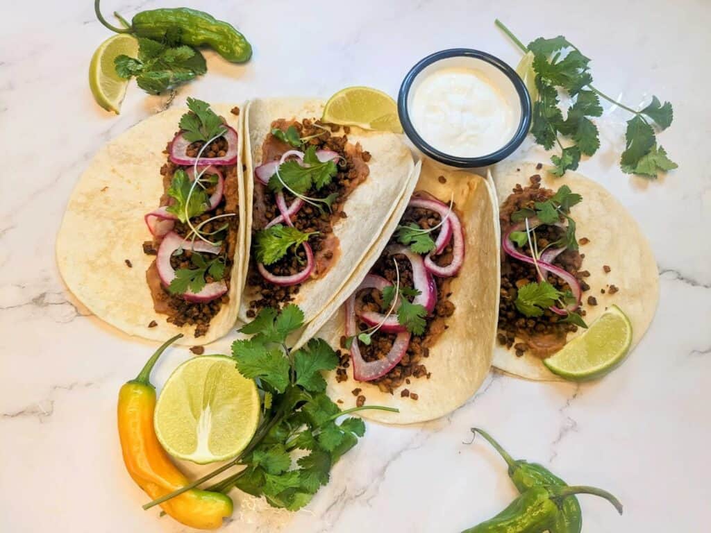 Tacos filled with mycoprotein meat