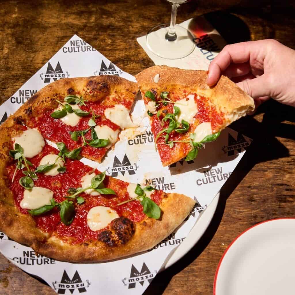 A pizza with animal-free mozzarella
