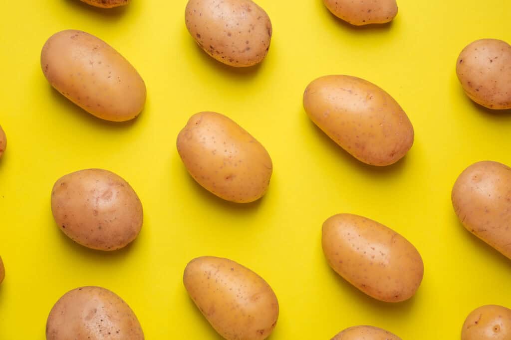 Raw potato on color background