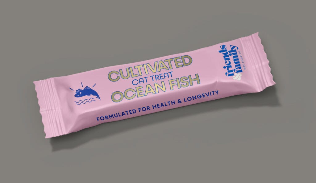 A cat treat made with cultivated fish