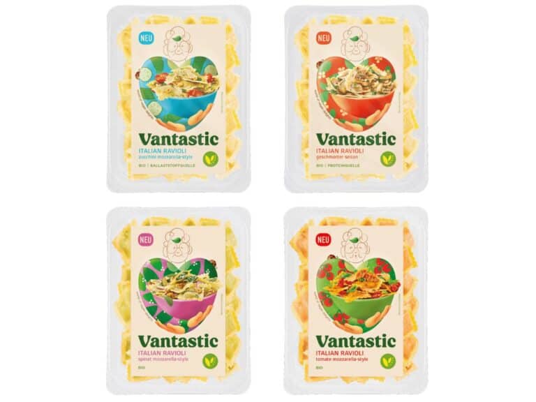 Packshots vier sorten vegane ravioli von vantastic