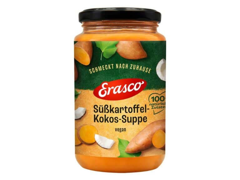 Packshot vegane süßkartoffel-kokos-suppe von erasco