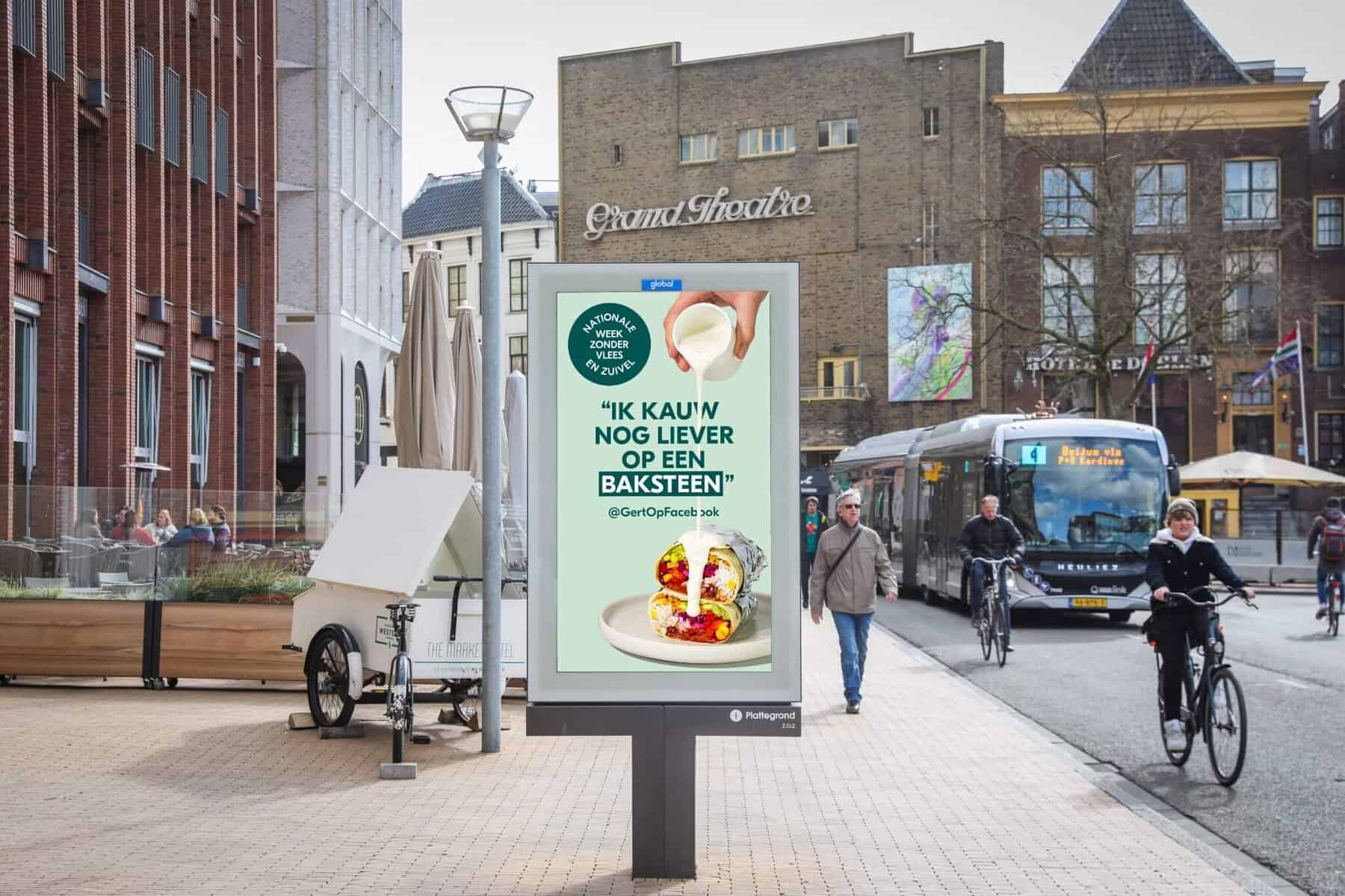 Außenwerbekampagne für die "nationale week zonder vlees" in groningen von stichting week zonder vlees
