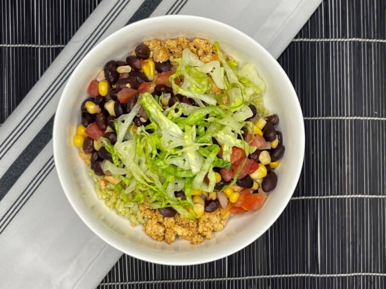 Tofu sofritas burrito bowl from our protein foundation forward food plant-based recipe set