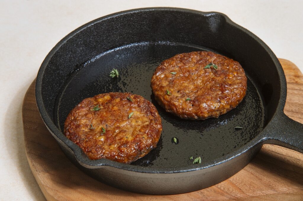 Meatless Fy Breakfast Patties in skillet